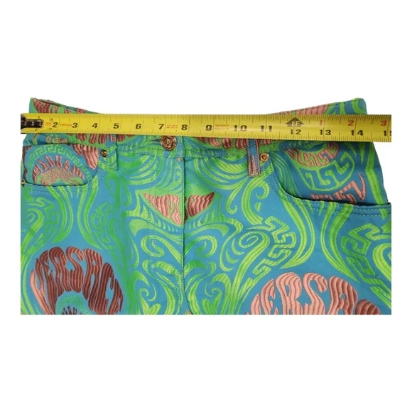 Versace Psycadellic Print Denim A  -Line Mini Skirt Italy SZ 42 - Picture 13 of 15